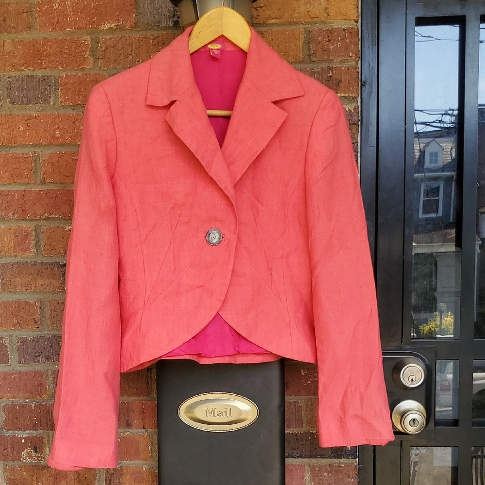 Women's Coral Linen Blend Semi-Cropped Fully Lined Blazer